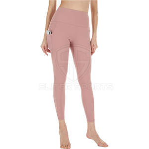 Mallas de gimnasio de cintura media OEM al mejor precio para mujer mallas de yoga con patrón sólido para venta en línea - Product Image 3