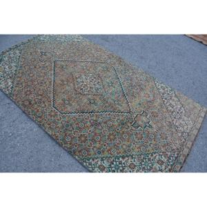 Vintage 4.1x7.4 ft Rug, Turkish Rug, <b>Brown</b> Floral <b>Wool</b> Rug - Product Image 2