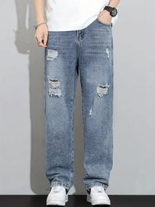 กางเกงยีนส์ขาดทรงหลวมสำหรับผู้หญิงกางเกงยีนส์เอวสูงทรงหลวมดูเสียหายสไตล์ถนนลำลอง - Product Image 6