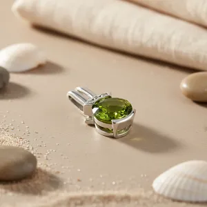 925 Silver <b>Peridot</b> Pendant for Women Green Gemstone <b>Jewelry</b> with Emerald Cut Rhodium Plated Rose Gold Number Pattern Charm - Product Image 3