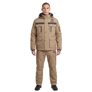 Parka utilitaire d'hiver pour hommes, veste de sécurité extérieure à capuche, uniforme de garde, multi-poches, en polycoton robuste, personnalisable OEM - Product Image 1