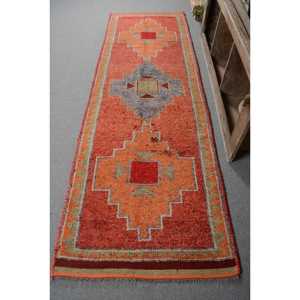 Herki Rug, 3.2x10.3 ft Vintage Rug, <b>Red</b> Polka dot Rug <b>Wool</b> - Product Image 1