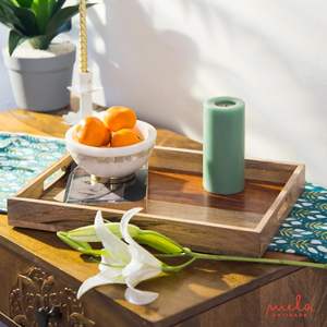 Bandeja de servicio de madera de mango de tamaño personalizado hecha a mano Color madera natural para servir alimentos de desayuno café té con diseño decorativo - Product Image 3