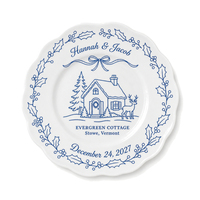 Plateau à Bijoux en Céramique Personnalisé à Bord Festonné, Motif Artistique Élégant, Idéal pour Cadeau de Mariage, Souvenir de Couple ou Faveur de Douche Nuptiale