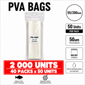 Sacs PVA 55x200mm 50µm 2000 unités, dissolution rapide, solubles dans l'eau, pour appâts de pêche à la carpe en eau douce, sans résidus, 30-60 secondes - Product Image 1