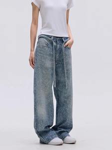 กางเกงผู้หญิงผ้าฝ้าย100% ระบายอากาศได้ดีพิมพ์ลายหินแบบมีสไตล์ใหม่กางเกงยีนส์ทรงโอเวอร์ไซส์มีสไตล์ - Product Image 6