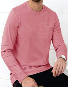 T-shirt à col rond à manches longues 100% coton pour hommes, coupe ajustée, respirant, poids lourd, anti-rides, style streetwear avec logo personnalisé - Product Image 2