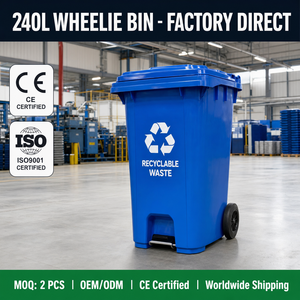 Contenedor de <span class=keywords><strong>Basura</strong></span> Ecológico de 240L para Áreas Públicas Exteriores con Logotipo Personalizado, HDPE Resistente con Tapas, Tapón de Drenaje y Ruedas con Freno - Product Image 3