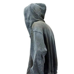 Ensemble de survêtement pour homme, coupe oversize, vintage, délavé à l'acide, évasé, avec strass, coupé-cousu, fermeture éclair robuste, effet délavé soleil - Product Image 4