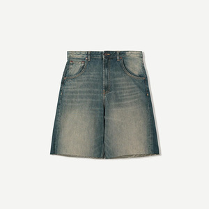 Shorts de Mezclilla Azul Claro 100% Algodón para Hombre, Dobladillo sin Rematar, Estilo Holgado, Jorts de Moda, Secado Rápido, Casual - Product Image 1