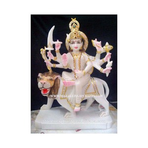 Statue de déesse Hindu Maa Durga en marbre blanc poli fait à la main de qualité supérieure pour le culte et la décoration du Temple - Product Image 1