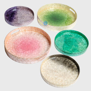 Meilleure vente nouvelle arrivée Unique nacre vert plateaux de service haute qualité vadrouille coquille ombre plateau rond fait à la main au Vietnam - Product Image 3