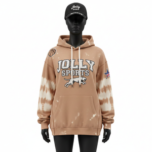 Sweat à capuche pour femme en coton premium et polaire polyester, teinture tie-dye marron, panneau de manche personnalisé, logo imprimé, basiques pour femmes - Product Image 6