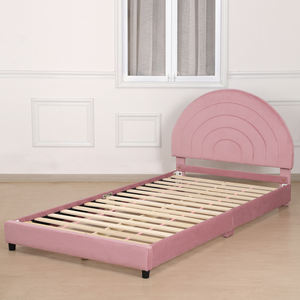 Adjustable Toddler Twin Bed Frame with Rainbow <b>Headboard</b> for Teenagers ,<b>Velvet</b> Kid Bed,Children Home Sleeping Bed for Bedroom - Product Image 3