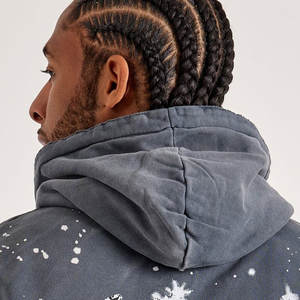 Sudadera con capucha vintage de mezcla de algodón de primera calidad para hombre con manga larga y logotipo personalizado con detalle de diamantes de imitación impresos - Product Image 5