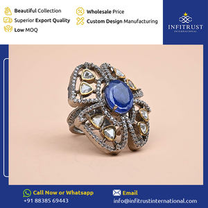 Meilleure offre sur une qualité optimale Vêtements ethniques Élégance Motifs floraux Bagues Moissanite plaquées argent oxydé du vendeur indien - Product Image 2