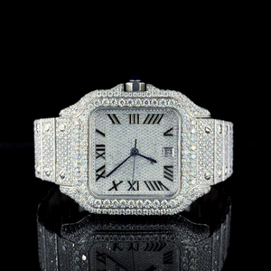 Montre pour homme personnalisée de sport et de mode en acier inoxydable avec diamants de laboratoire incrustés à la main, quartz glacé carré - Product Image 1