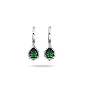 New arrival 925 STERLING SILVER DIAMOND SETTING <b>DROP</b> <b>EMERALD</b> COLOR ZIRCON STONE <b>EARRINGS</b> From Turkey - Product Image 1