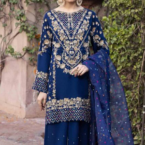 NEW---DAZZLING LONG KURTA WITH PLAZO DRESS ON SILK FABRIC EMBELLISH CRYSTAL GLASS BEADS, DABKA WORK for Party-WEAR @ 2022 - Product Image 1