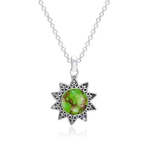 Colgante de joyería fina de Plata de Ley 925 con piedra preciosa turquesa verde chapado en oro 925 sello joyería de plata - Product Image 1