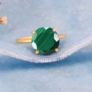 Meilleure vente 10mm Malachite naturelle pierre précieuse à facettes coupe véritable 925 argent or Vermeil éternité femmes bague bijoux de fête - Product Image 3