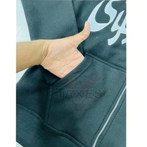 Sweat-shirts à capuche pour hommes à imprimé puff, fermeture éclair, uni, 100% coton, polaire doux, confortable, taille 450GSM, poids lourd, vente chaude - Product Image 4