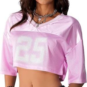 Custom Boxy Crop <b>Tops</b> for <b>Women</b> Plus Size Breathable Polyester <b>Mesh</b> Retro American Football Jersey Short Sleeves Factory Price - Product Image 6