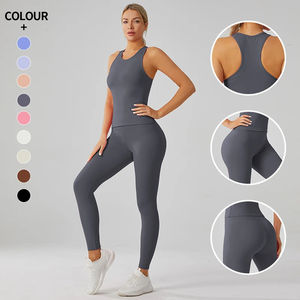 Conjunto de ropa activa sólida personalizada para mujer, mallas de cintura alta y camiseta sin mangas deportiva para gimnasio, Fitness, Yoga, secado rápido y transpirable - Product Image 5