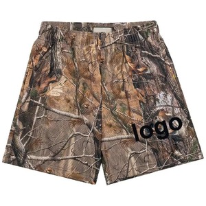 <b>Men</b> Camouflage Printed Polyester Swim <b>Trunks</b> Regular Fit Breathable Woven Shorts Front Logo Dried Leaves Pattern - Product Image 4