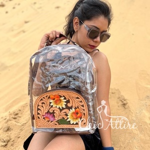 กระเป๋าเป้หนังพีวีซีแบบใสมีเครื่องมือของแท้สินค้ามาใหม่กระเป๋าสะพายหลังแบบใสมีสไตล์ใสมีสไตล์แบบตะวันตก - Product Image 1