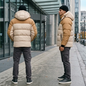 MA_ATTIERA Chaqueta Acolchada con Capucha para Hombre, Diseño Color Block, Cierre Frontal con Cremallera, Cortavientos, Abrigo de Invierno, Corte Regular, Cuello Alto, Acolchado Grueso - Product Image 4