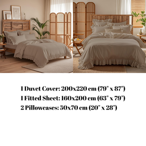 Parure de lit de luxe marron à volants 4 pièces en polycoton : housse de couette, drap-housse, taies d'oreiller - Product Image 4