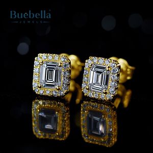 Pendientes de tuerca de Halo de corte Baguette de Plata de Ley 925 para hombre, pendientes de diamantes de Hip Hop, joyas BUEBELLA de 8mm x 6mm, superventas - Product Image 2
