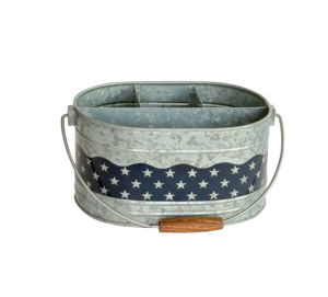 Americana Porte-ustensiles ovale en métal à 4 sections avec poignée en bois à rotation libre Vaisselle de table Poignées tombantes Design - Product Image 2