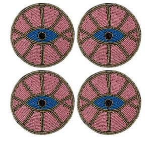 Round Beaded <b>White</b> with Blue Plain Handmade <b>Coaster</b> Set of Four Pieces Table Decor Item - Product Image 4