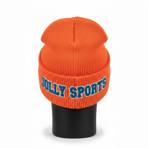 Gorro de punto grueso y cálido de alta calidad para hombre, estilo naranja, con parches bordados personalizados, cómodo gorro de punto jacquard - Product Image 2