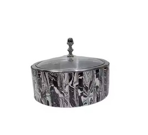 Casserole en métal de service de nourriture en bois avec couvercle rond en émail - Product Image 5
