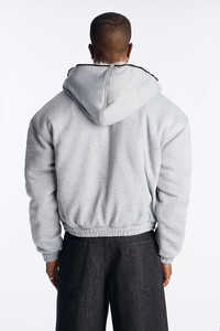 Sweat à capuche zippé surdimensionné en molleton 100 % coton personnalisé pour homme avec patch imprimé effet vieilli style streetwear - Product Image 3