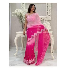 Sari de diseñador de Bollywood elegante y tradicional indio para una Sari de Georgette de imitación étnica elegante y elegante Sari de trabajo de secuencia - Product Image 1