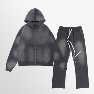 Conjunto de chándal pesado con logotipo personalizado, Sudadera con capucha y pantalones de chándal de algodón de dos piezas - Product Image 1