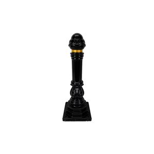 Ileritraffic ILT6299 Borne de sécurité robuste en fonte noire 65 cm, design classique, avec voies réfléchissantes jaunes en nid d'abeille - Product Image 1