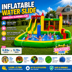 Toboggan aquatique gonflable 3-en-1, parc aquatique de jardin pour enfants, PVC de qualité commerciale très résistant, souffleur d'air inclus - Product Image 1
