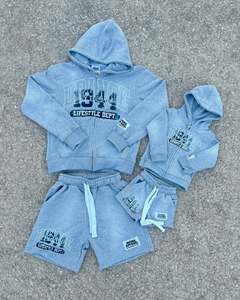 Haut personnalisé coupe régulière délavé à l'acide vintage fermeture éclair en éponge française sweat à capuche zippé pour hommes survêtements jogging ensemble sweat à capuche et short - Product Image 2