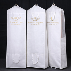 Sac à vêtements en tissu de coton mousseline de haute qualité, sur mesure, avec logo personnalisé, grand format, pour robe de mariée, avec fermeture éclair. - Product Image 1