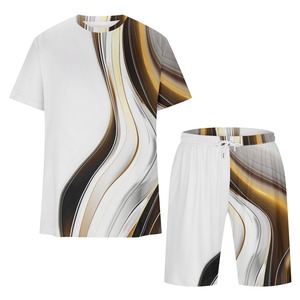 ชุดสองชิ้นสำหรับผู้ชายสีพื้นมีปกกางเกงขาสั้นแขนสั้นกีฬาลำลองฤดูร้อน - Product Image 3