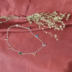 Women's Bohemia Style 18K Gold Plated Sterling <b>Silver</b> Anklet with Multi-Color Zircon Pear Cut Charms Bezel Set Jewelry Gift - Product Image 1