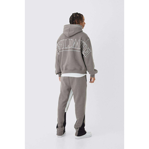 Conjunto Deportivo con Capucha Gris para Hombre, Estampado Mundial, 100% Algodón, Ropa Urbana Informal, Marca Privada OEM - Product Image 2