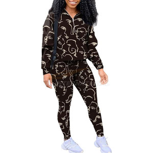 Conjunto de dos piezas para mujer, chándal, chándal, chaqueta de manga larga con cremallera y pantalones de cintura alta, ropa de fiesta diaria para discoteca - Product Image 3