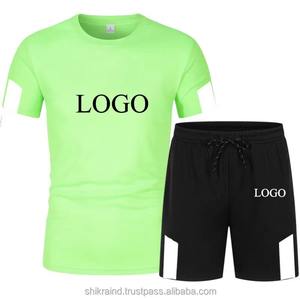 Ensemble de survêtements 2 pièces grande taille pour hommes T-shirt de sport respirant 100% coton haut court d'été brodé à la mode automne - Product Image 2