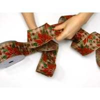 Poinsettia Christmas <b>Ribbon</b> on <b>Red</b> Gingham Wired Christmas <b>Ribbons</b> - Product Image 2